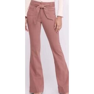 Express Bell Flare Belted Pants size 14 High Rise Stretch Dusty Pink Office NWT